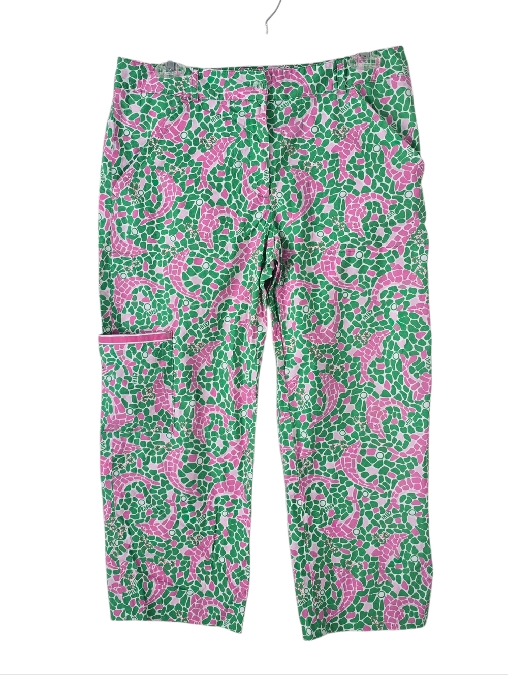 Lilly Pulitzer Vintage Mosaic Dolphin Print Capris Pants 8 Cropped Pink/Green